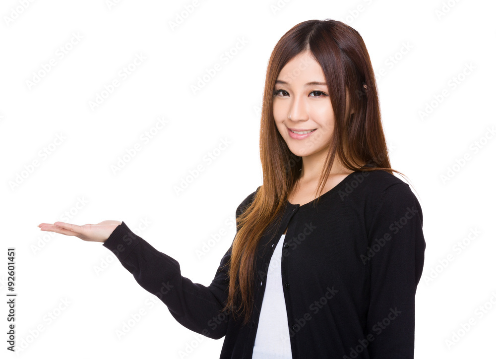 Asian young woman with open hand palm Asian young woman with open hand palm