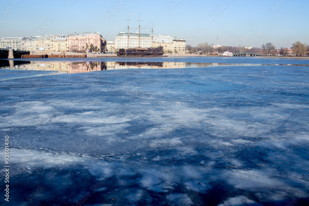 Neva River during the melting ice