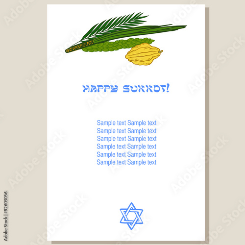 Sukkot Festival greeting card design vector template.