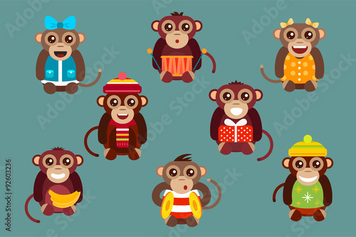 Happy cartoon vector monkey dancing party birthday background
