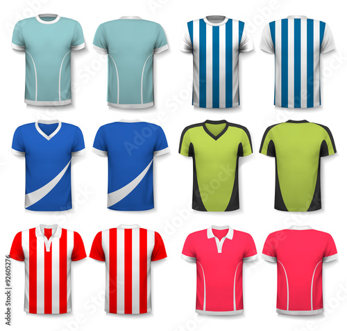 Collection of various soccer jerseys. The T-shirt is transparent