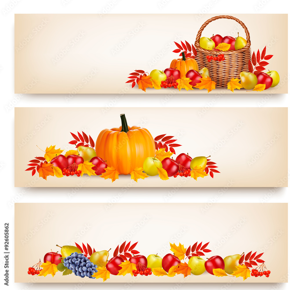 Three Happy Thanksgiving Banners. Vector. Three Happy Thanksgiving Banners. Vector.