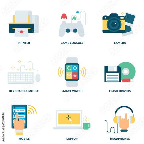 Modern devices vector icons set, flat style