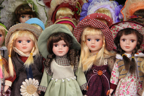 Porcelain dolls in Prague market, sold as souvenirs
