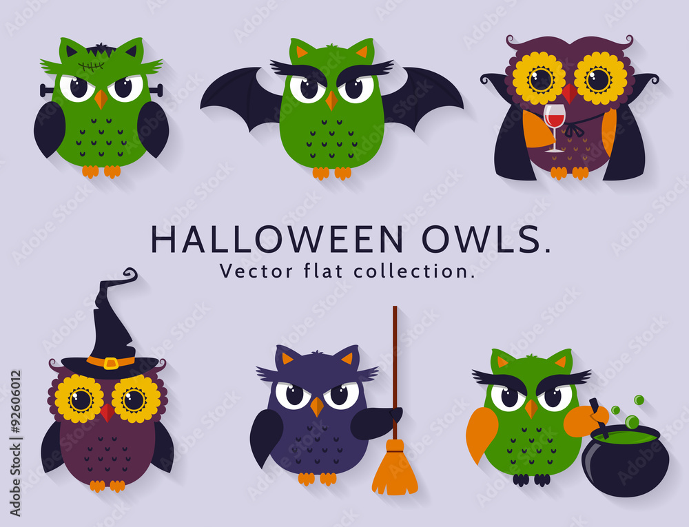 Halloween owls. Vector set.