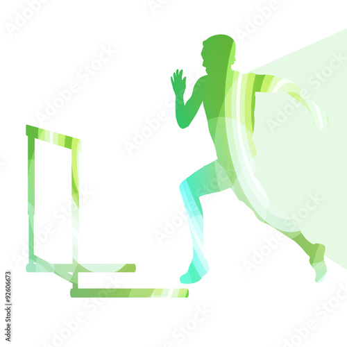 Athlete jumping hurdle, man silhouette, illustration, vector bac