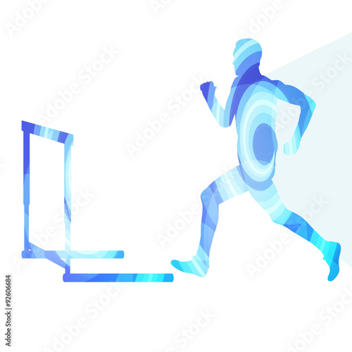 Athlete jumping hurdle, man silhouette, illustration, vector bac