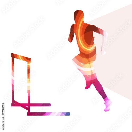 Athlete jumping hurdle, man silhouette, illustration, vector bac