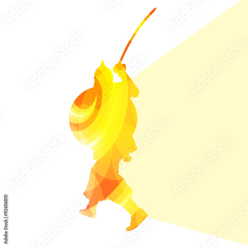 Medieval warrior crusader man silhouette illustration vector bac