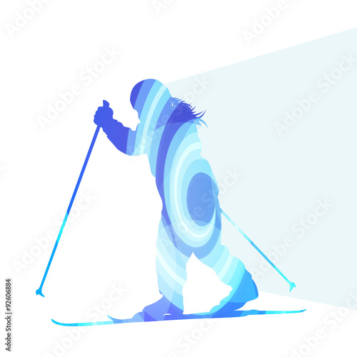 Active kid skiing silhouette illustration vector background colo