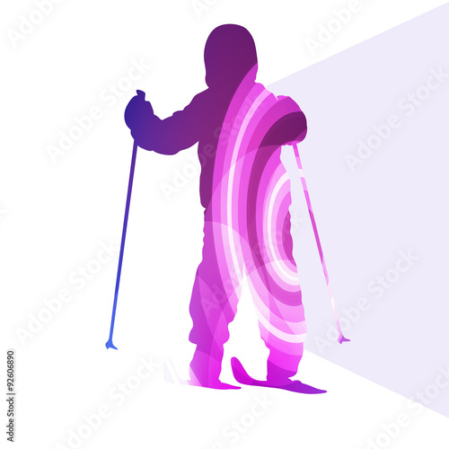 Active kid skiing silhouette illustration vector background colo
