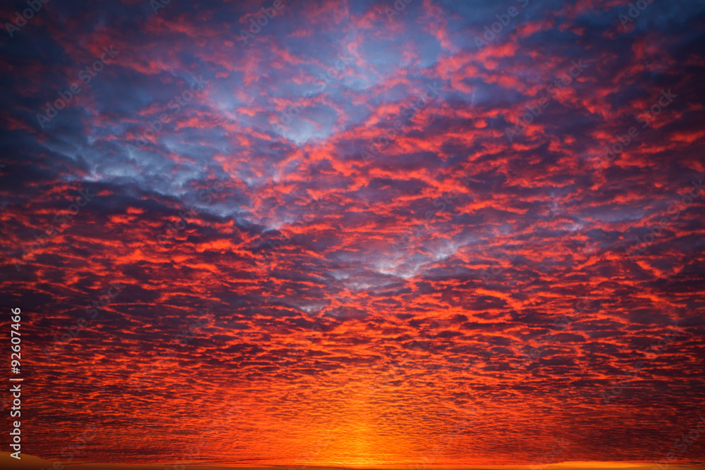 Obraz premium Fiery orange sunset sky. Beautiful sky.