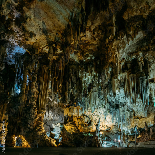Stalactites and stalagmites in the Nerja Caves, In Nerja, Malaga © Grigory Bruev