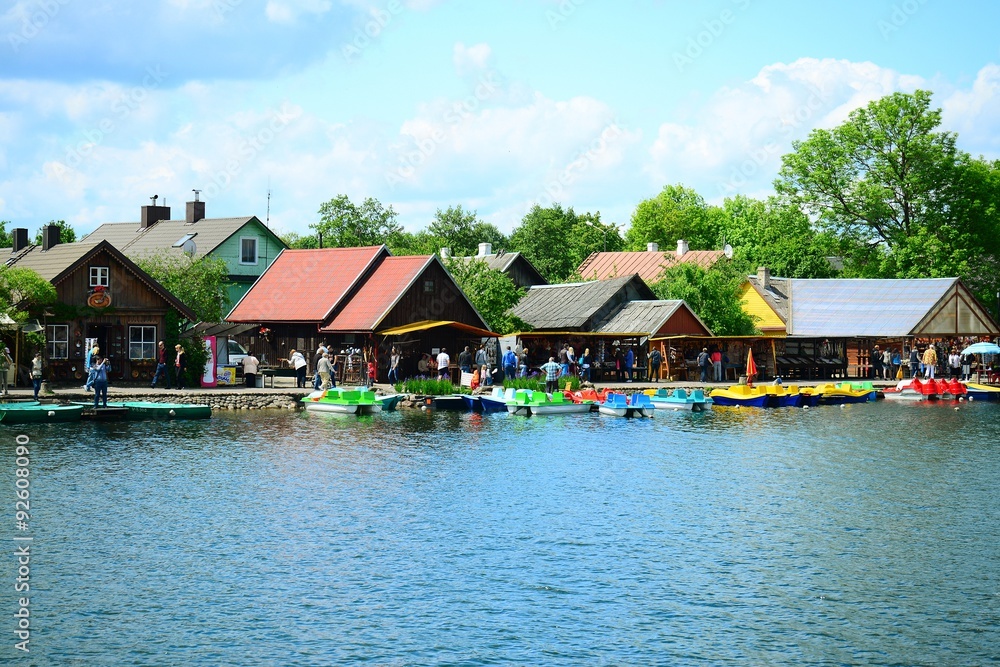 Galves lake,Trakai old city old houses view Galves lake,Trakai old city old houses view