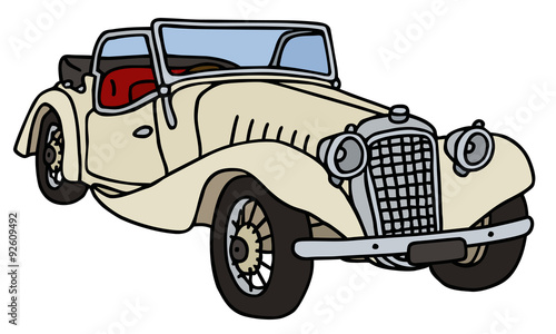 Vintage cream roadster, hand drawn vector illustration