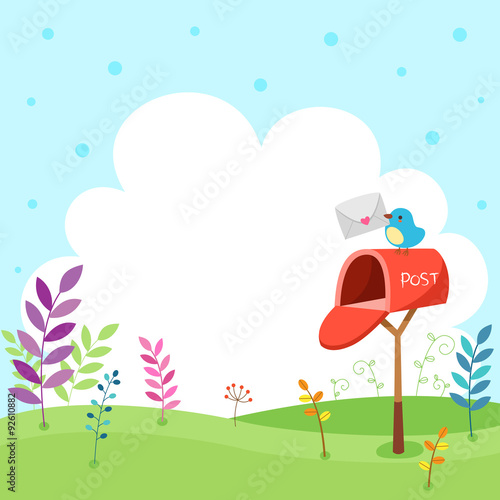 A little bird postman on sky background