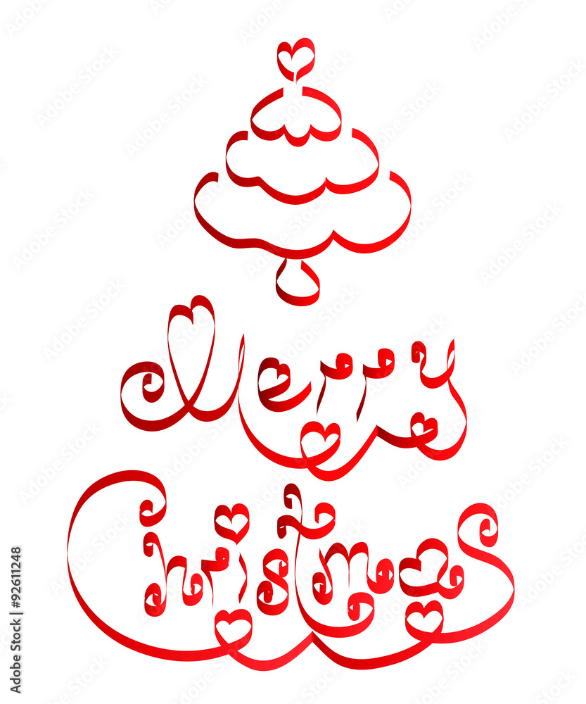 Christmas card , Christmas tree and the inscription from red rib Christmas card , Christmas tree and the inscription from red rib