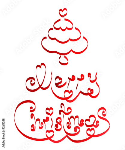 Christmas card , Christmas tree and the inscription from red rib
