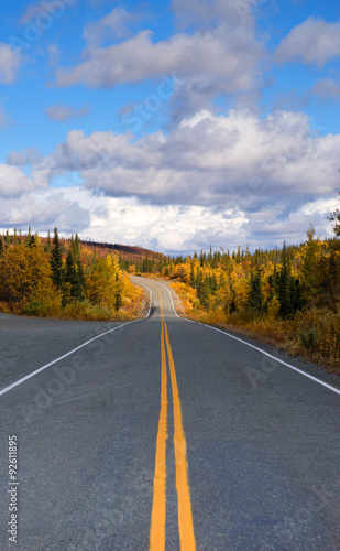 Fall Color Autumn Landscape Alaska Two Lane Road Highway