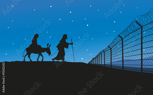 Maria und Joseph vor Grenzzaun