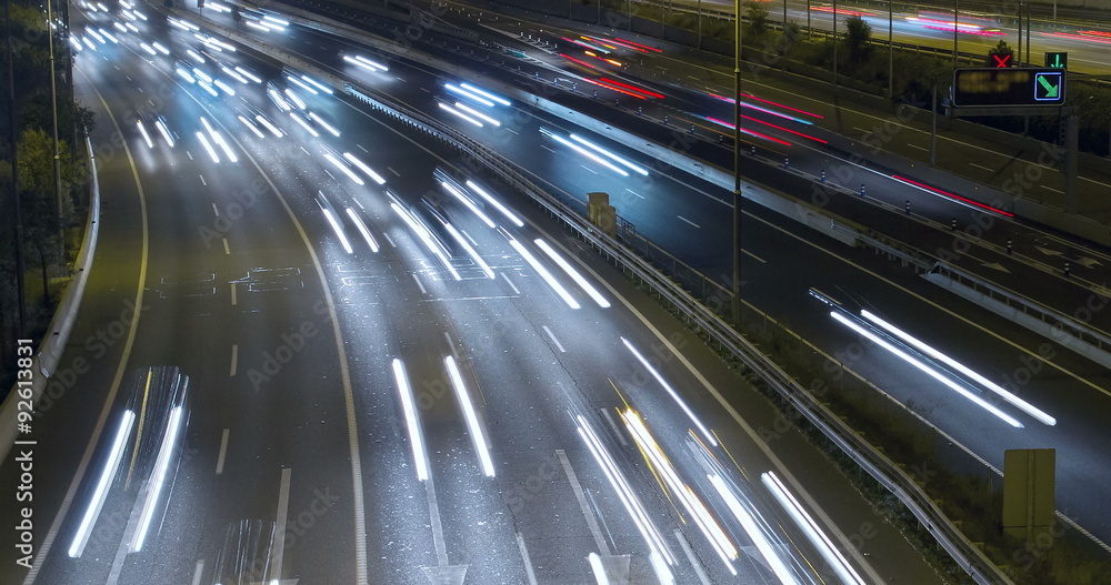 Night scene time lapse traffic and roads top and front view, of entry and exit of Barcelona.Time Lapse - Long exposure - 4K. Smooth motion camera: TILT - PAN and Two seconds fixed plane. (6) Night scene time lapse traffic and roads top and front view, of entry and exit of Barcelona.Time Lapse - Long exposure - 4K. Smooth motion camera: TILT - PAN and Two seconds fixed plane. (6)
