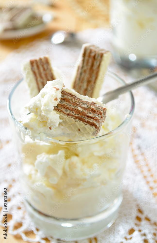 thick Greek yoghurt with chocolate waffles thick Greek yoghurt with chocolate waffles