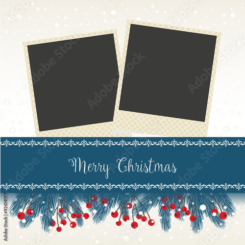 Christmas Background with Greetings and Polaroids