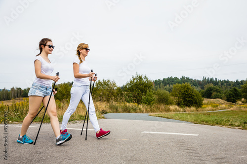 Nordic walking - active people working out