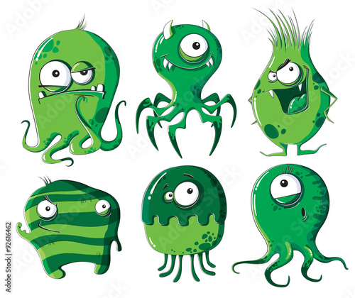 Cartoon microbes and bacteria