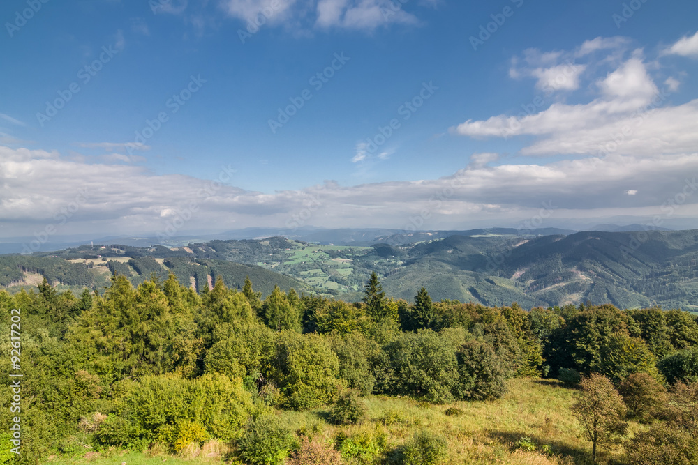 Amazing summer mountains countryside under blue sky
