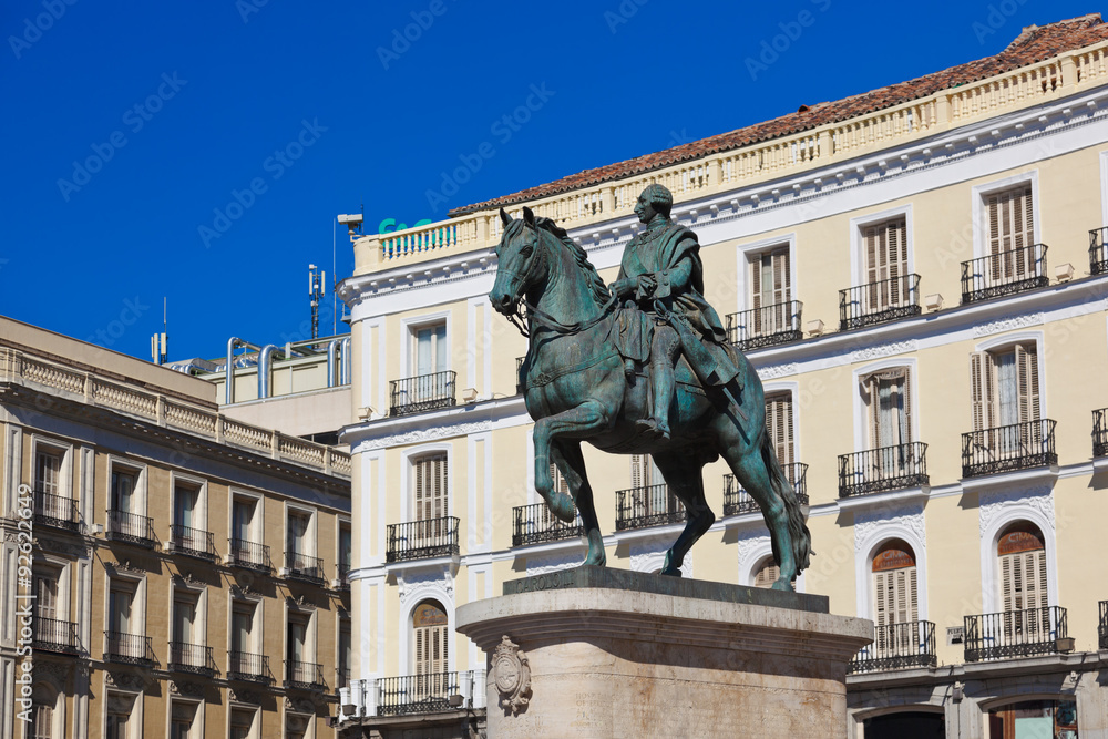 Statue on Sol plaza in Madrid Spain
