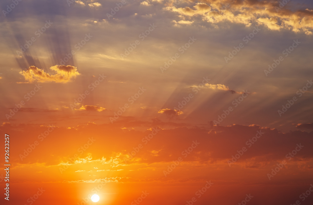 Fototapeta premium Fiery orange sunset sky. Beautiful sky. Sky Background