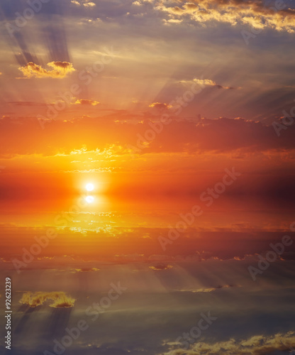 Beautiful colorful sunset sky and ocean. Sky background © es0lex