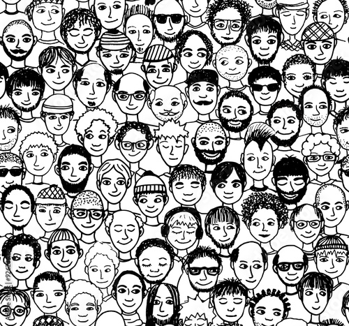 Männer - handgezeichnetes Hintergrundmuster / Endlosmuster mit vielen unterschiedlichen Männern