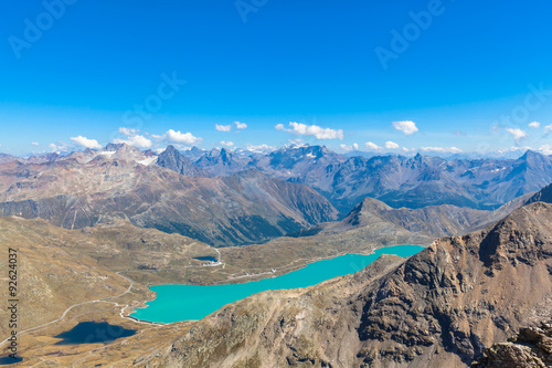 Aerial view of Bianco lake from Diavolezza photo