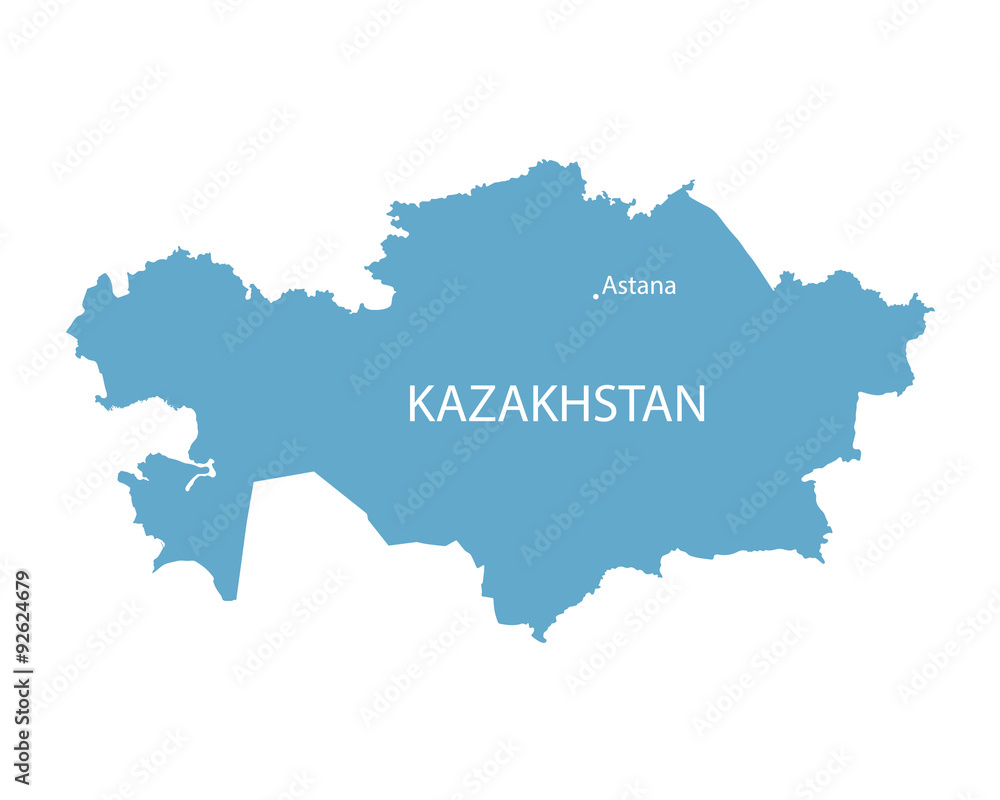 blue map of Kazakhstan with indication of Astana