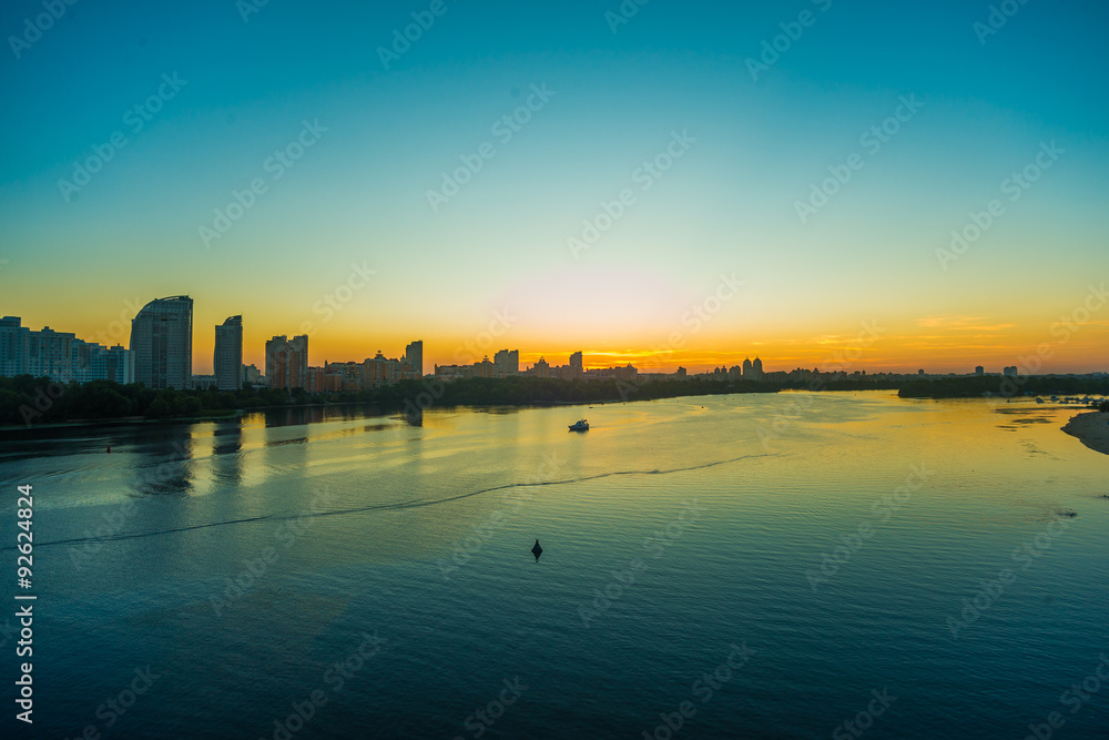 View on the Drepr Dnieper river and cityscape at evening in Kiev