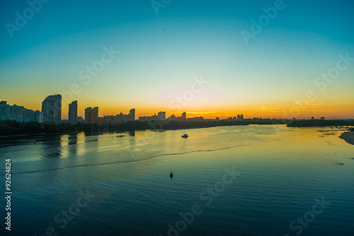 View on the Drepr Dnieper river and cityscape at evening in Kiev © nik40fox