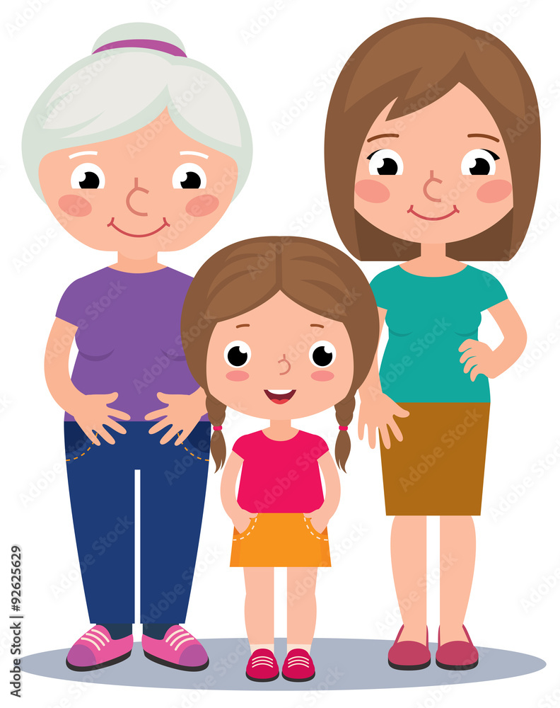 Grandmother, mother and daughter/Stock illustration of three generations of women