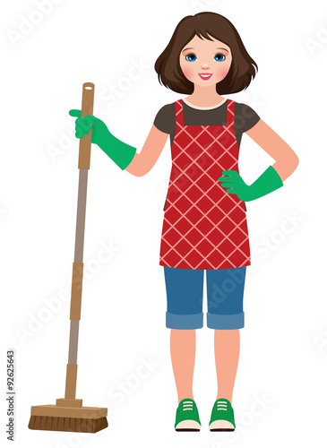 Little girl housewife/Vector illustration of a little girl helping to do homework.