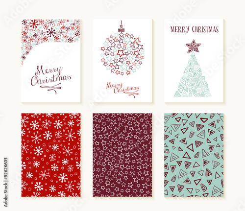 Merry christmas outline greeting card pattern set