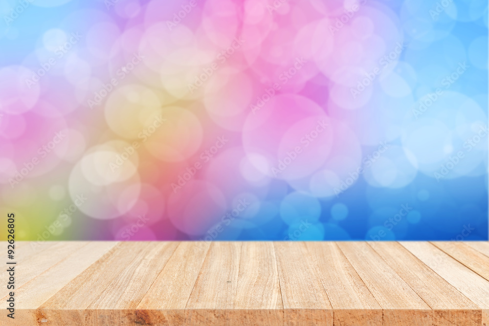 Empty top wooden table and blur with bokeh background Empty top wooden table and blur with bokeh background