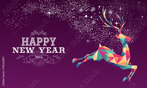 Happy new year 2016 reindeer color triangle