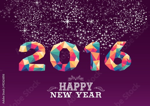 Happy new year 2016 color triangle vintage card