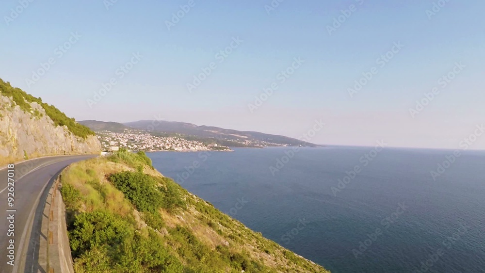 Flying over the highway near the Adriatic Sea - aerial photography