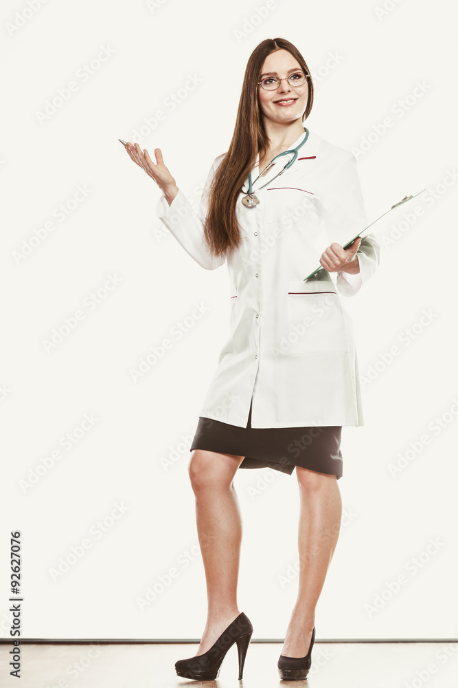 Woman doctor with stethoscope, clipboard and pen. Woman doctor with stethoscope, clipboard and pen.