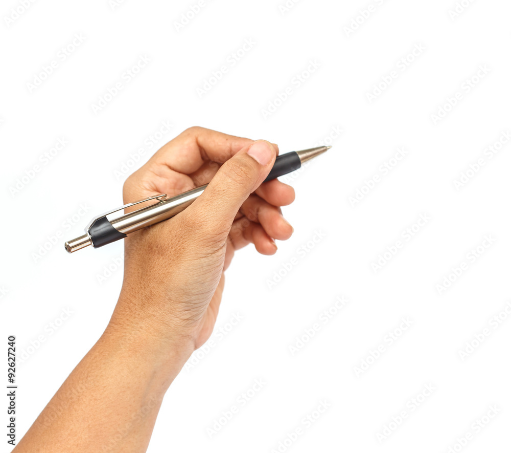 Hand holding pen isolated on white background.Hand holding pen i Hand holding pen isolated on white background.Hand holding pen i