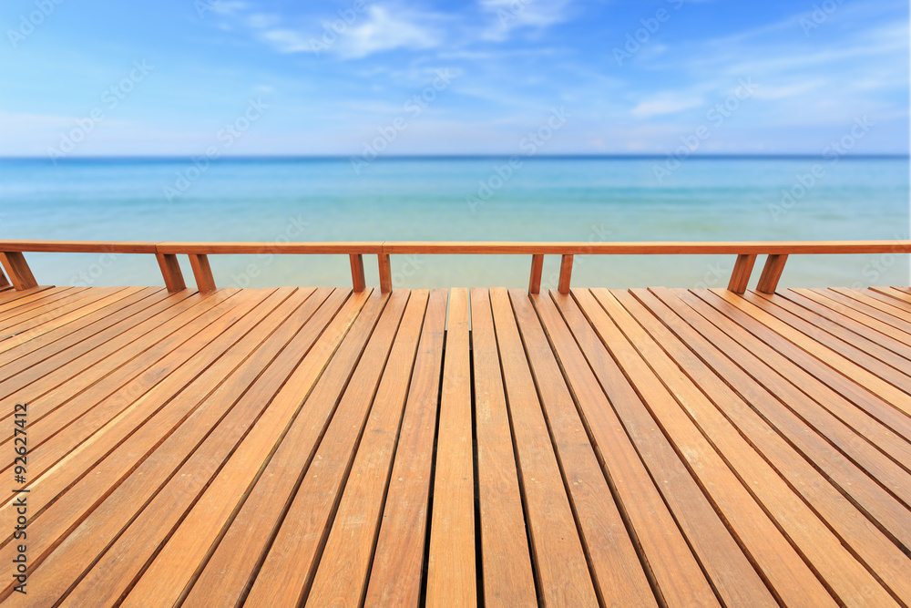 Wooden wooden or flooring and tropical beach