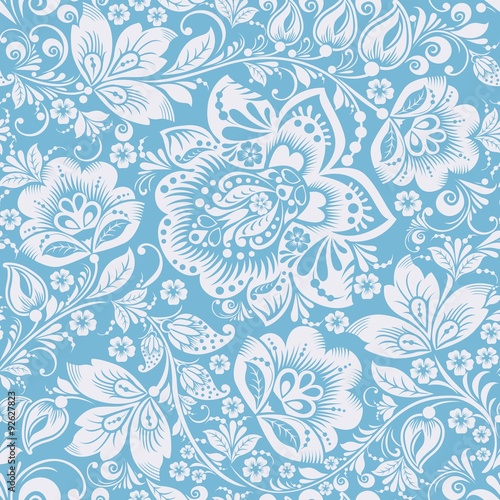 Blue Ornamental Flowers Seamless Pattern