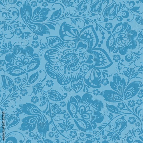 Blue Ornamental Flowers Seamless Pattern